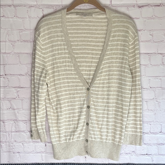 LOFT Sweaters - LOFT Tan and white Striped Lightweight Cardigan Sweater Woman’s‎ Size Large